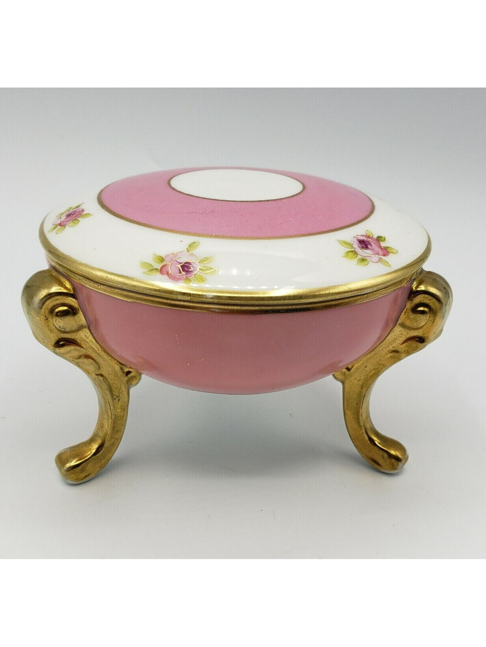 Vintage Nippon Noritake Morimura Vanity Dresser Jar Lid Pink Footed Trinket Dish